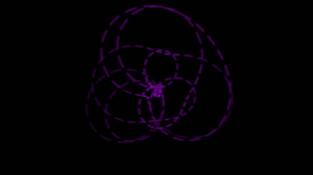 Abstract purple glowing light trails form dynamic circular motion patterns against deep black void.