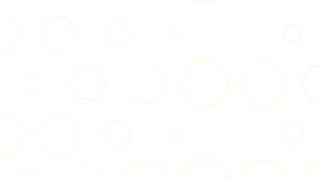 Minimalist geometric animation featuring pastel hexagonal outlines on a clean white background.