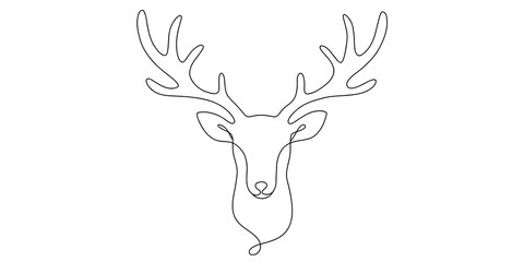 Elegant Single Line Art Illustration of a Stag Head with Antlers on White Background © ImageFlow 