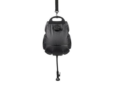 Black inflatable buoyancy control device with valve and hose hangs on transparent background buoyancy-control bcd