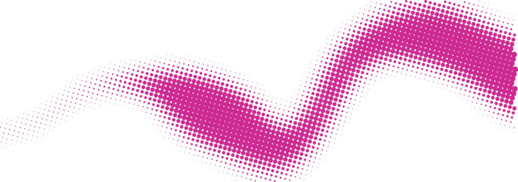 Abstract pink halftone wave shape with a smooth gradient dot pattern design element for modern graphic art projects and creative digital illustrations isolated on transparent background, Vector