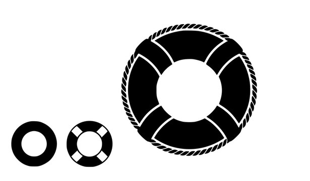 Nautical Life Buoy Rescue Ring Black Silhouette Vector Set