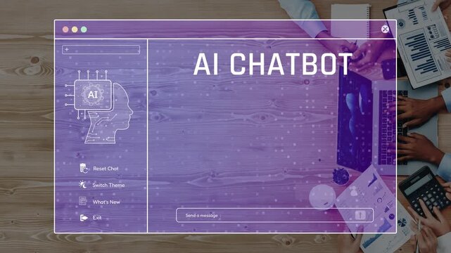 A modern AI chatbot interface displayed on a digital screen, highlighting user interaction and essential features for effective communication and data analysis. Raster