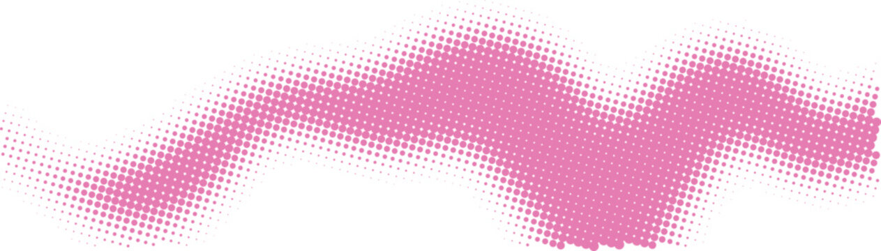Abstract pink wavy brush stroke with halftone dot texture design element isolated on transparent background, Vector