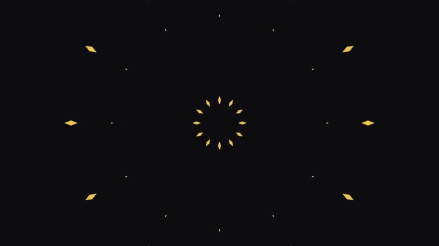 Golden diamond pattern expanding into circular geometric animation against simple solid black background.