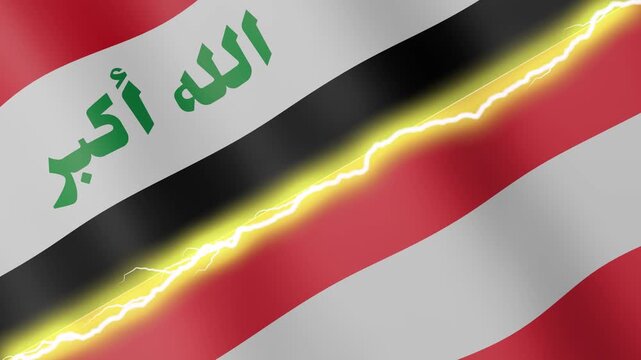Two waving flags Iraq and Austria with diagonal lightning seamless, 4k loop