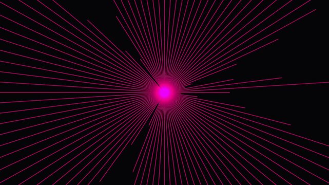 Pink neon light lines emanating from a central glowing point in a dark abstract motion background.