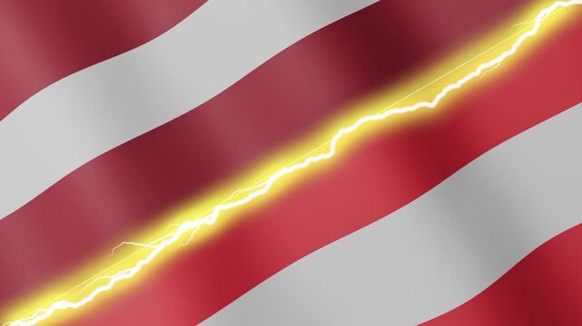 Two waving flags Latvia and Austria with diagonal lightning seamless, 4k loop