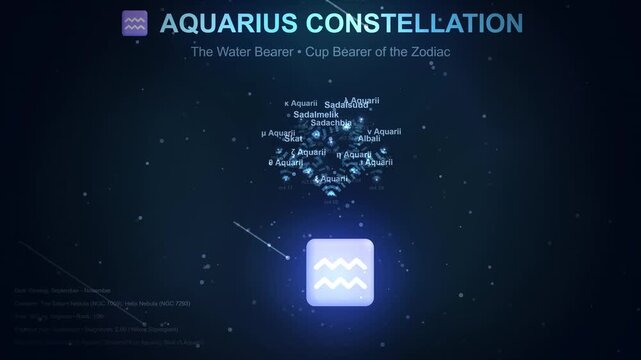 Astrological Celestial Map Featuring the Aquarius Zodiac Sign with Luminous Stars and Water Bearer Constellation Lines in Deep Space