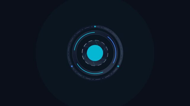A glowing cyan core resides within concentric rings that simulate a futuristic data interface display conveying advanced technological innovation through dynamic light patterns and circular
