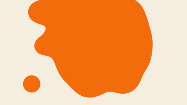 Orange abstract organic blob shape with single dot on beige background, minimalist retro graphic illustration