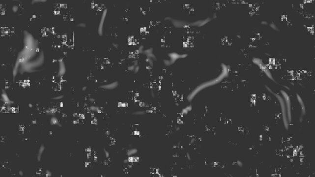 Abstract dark background featuring floating organic white particles moving in rhythmic motion pattern.