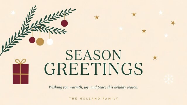 Season greetings design with christmas tree branch ornaments and gift box