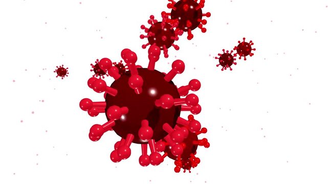 3D illustration of microscopic red virus cells and pathogenic organisms floating isolated on white background