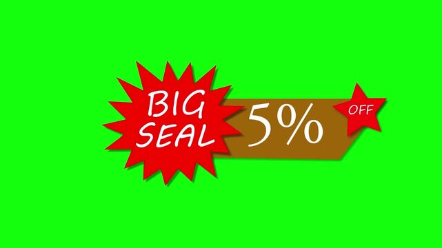 Online shopping 5% percent off price badge animation on green background. BIG SALE suitable for e-commerce advertising, retail discounts,  sale up to 5% Percent Off . 4k 