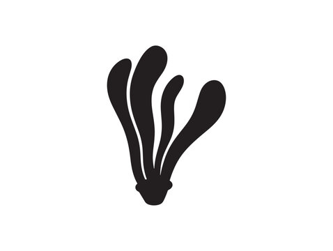 Black silhouette icon of seaweed or aquatic plant isolated on white background