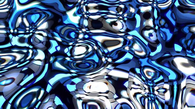 Abstract Blue Liquid Chrome Surface with Futuristic Glossy Metallic Ripples and Reflective Wavy Textures