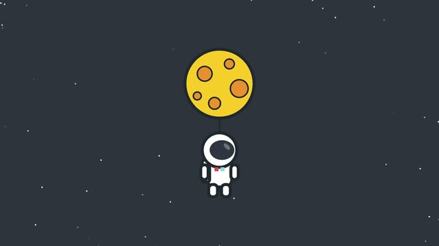 Cute Astronaut Floating With A Moon Balloon Space Animation Design For Kids And Education Media Concepts To Inspire Wonder About Outer Space Discovery