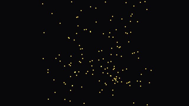 Floating yellow square particles drifting in dark space slow motion digital abstract video graphic.