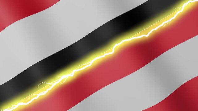 Two waving flags Yemen and Austria with diagonal lightning seamless, 4k loop