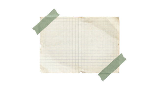 Old grid paper memo isolated on transparent background