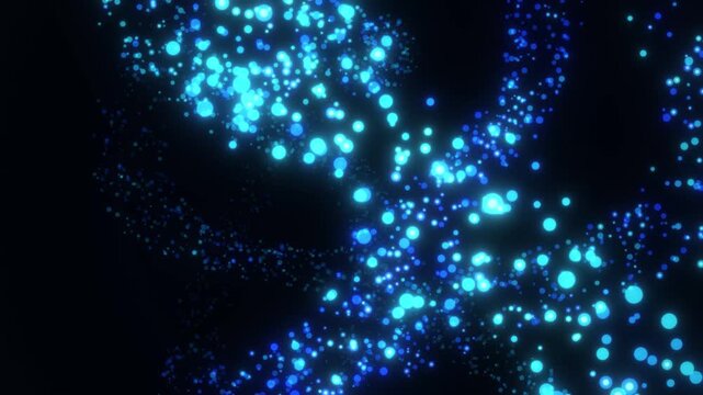 Abstract glowing blue particles creating a swirling, ethereal vortex against a dark background