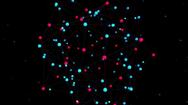 Abstract Glowing Molecular Network Structure With Interconnected Particles in a Dark Space Environment