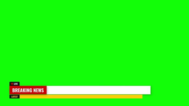 Breaking news lower thirds with red and yellow bars isolated on a bright green background for video editing with lower third graphic