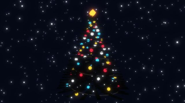Glowing Christmas Tree with Colorful Lights on a Magical Starry Night Background