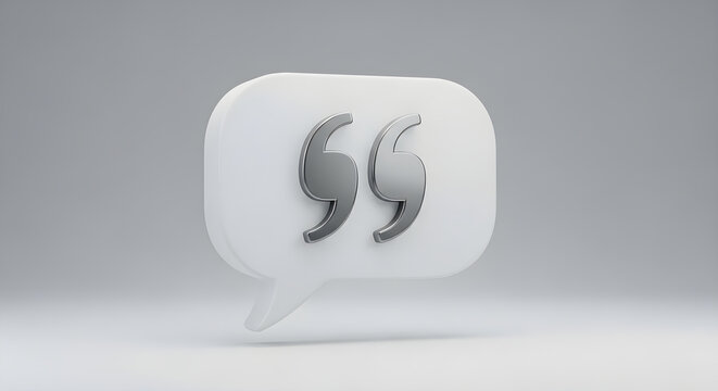 3D Rendered Speech Bubble Icon Featuring Quotation Marks for Professional Communication and Creative Writing Concepts