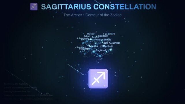 Sagittarius Constellation and Zodiac Symbol Illustration on a Dark Starry Night Sky Background