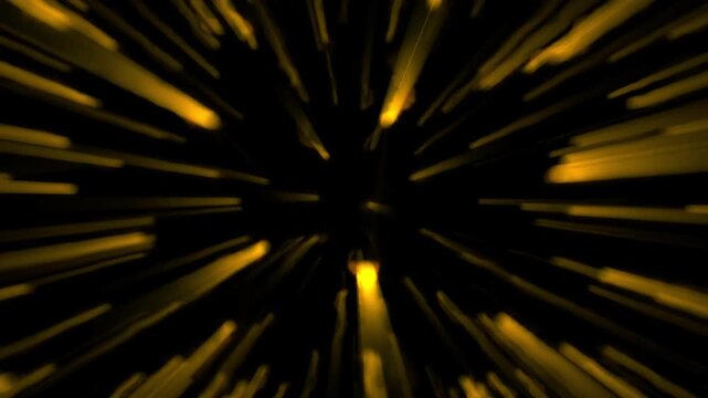 Dynamic golden light streaks on a dark background, illustrating high-speed motion, abstract energy, or a burst of vibrant illumination from a central point