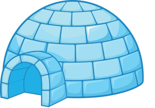 Cute cartoon igloo vector illustration featuring a traditional ice dome house shelter isolated on a clean white background for winter designs