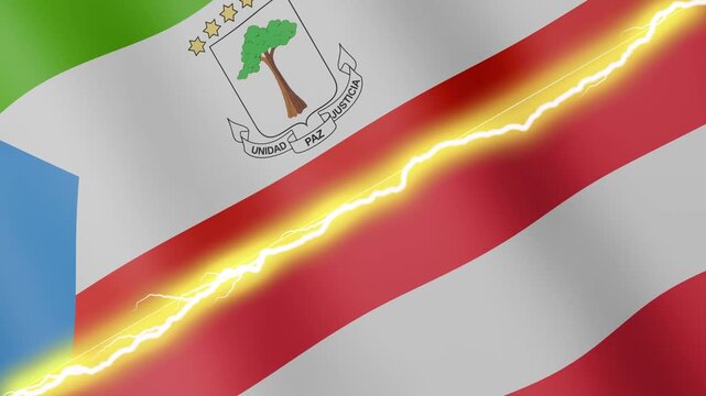 Two waving flags Equatorial Guinea and Austria with diagonal lightning seamless, 4k loop