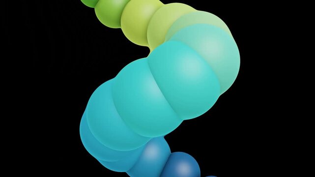 Abstract colorful gradient spheres forming a serpentine shape against a dark background, showcasing a dynamic and fluid visual