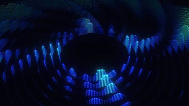 Abstract Digital Vortex Background Featuring Glowing Blue Geometric Waves and Circular Motion Patterns for Modern Technology Visuals