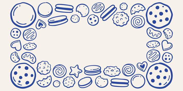 Hand drawn doodle cookie border with copy space for text during a sweet celebration