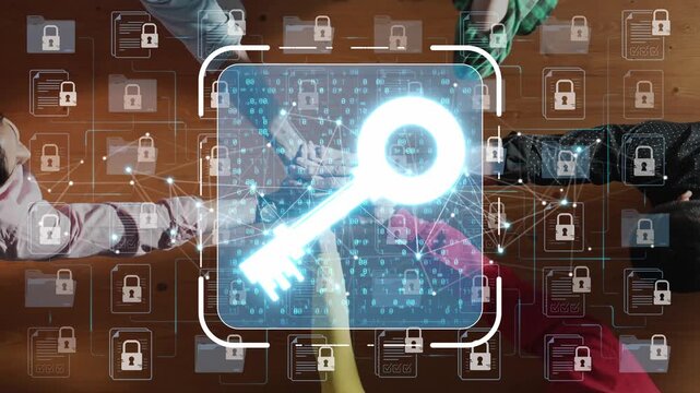 Digital Key Symbol Representing Security in Cyber Space with Multiple Lock Icons Signifying Data Protection and Network Safety Concepts Sigmoid