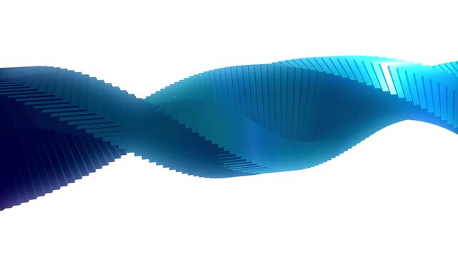 Abstract blue 3D twisted wave structure with glowing geometric segments and digital gradient design isolated on white background
