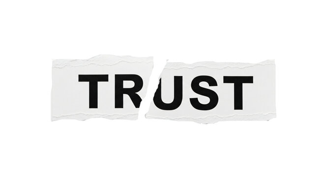 Broken Paper with Trust Text in Black Bold Letters on White Background