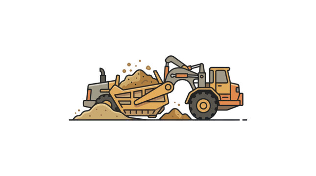 Construction front loader scooping brown earth.