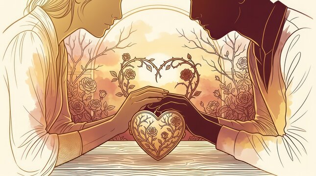 lovers holding heart, couple in love, romantic gesture