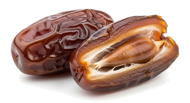 Fresh Medjool Dates with Glossy Surface and Juicy Interior on White Background