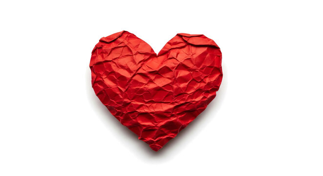 Crumpled Red Heart Shape on White Background for Romantic or Love Themed Designs
