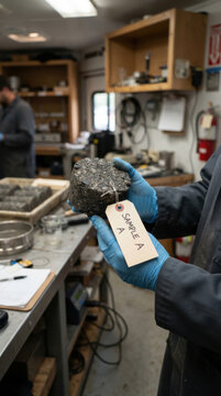 Sample analysis in laboratory supports asphalt road work planning with careful material testing and professional focus
