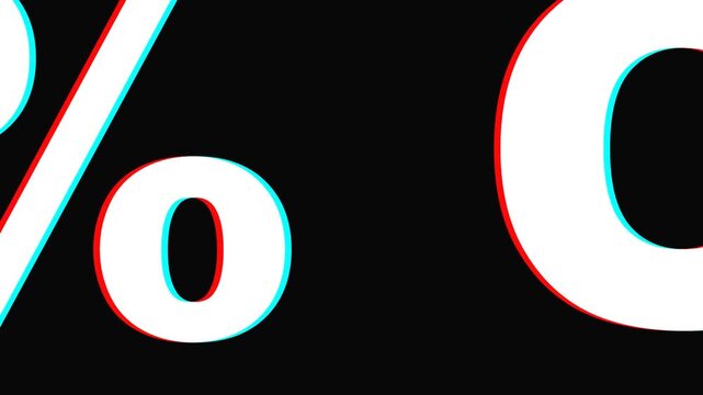 Digital glitch effect 50 percent off sale text animation with RGB split on dark background for promotion