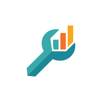 Business growth and financial repair logo - chart and wrench vector icon