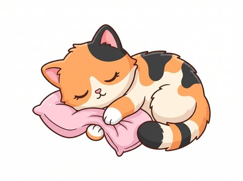 Calico kitten sleeping hugging pillow