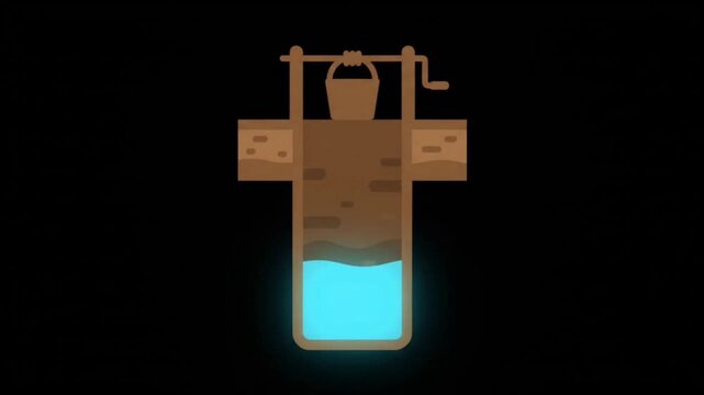 Flat 2D Cartoon Groundwater Well Cross-Section Icon for Environmental Sustainability