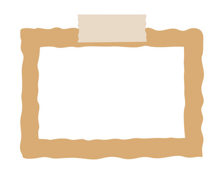 Brown wavy picture frame taped to a wall, isolated on transparent background
